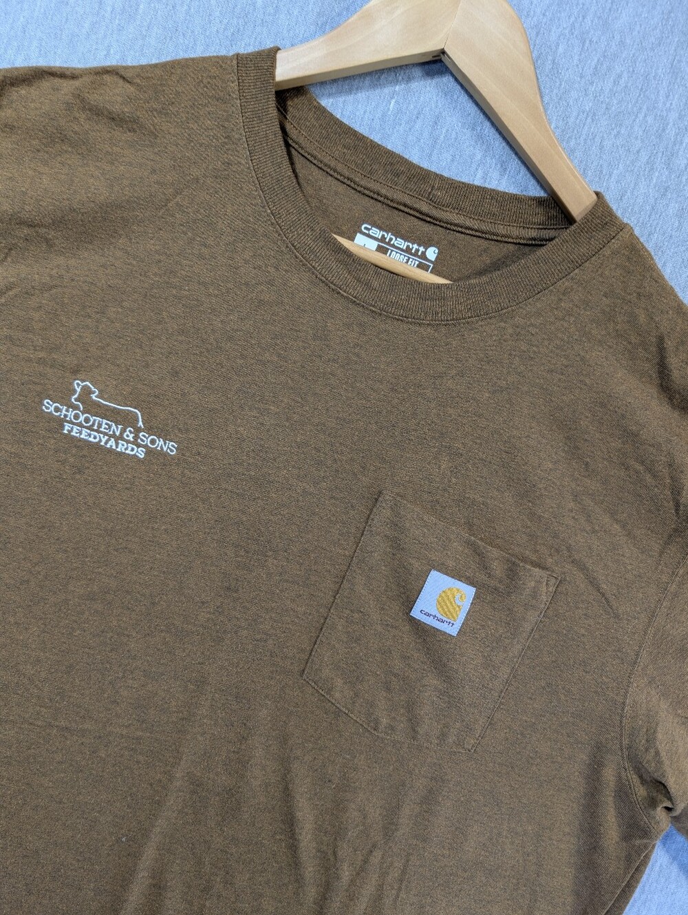 Carhartt Loose Fit Work Heavy T-Shirt Men's Large Heathered Brown Company Name